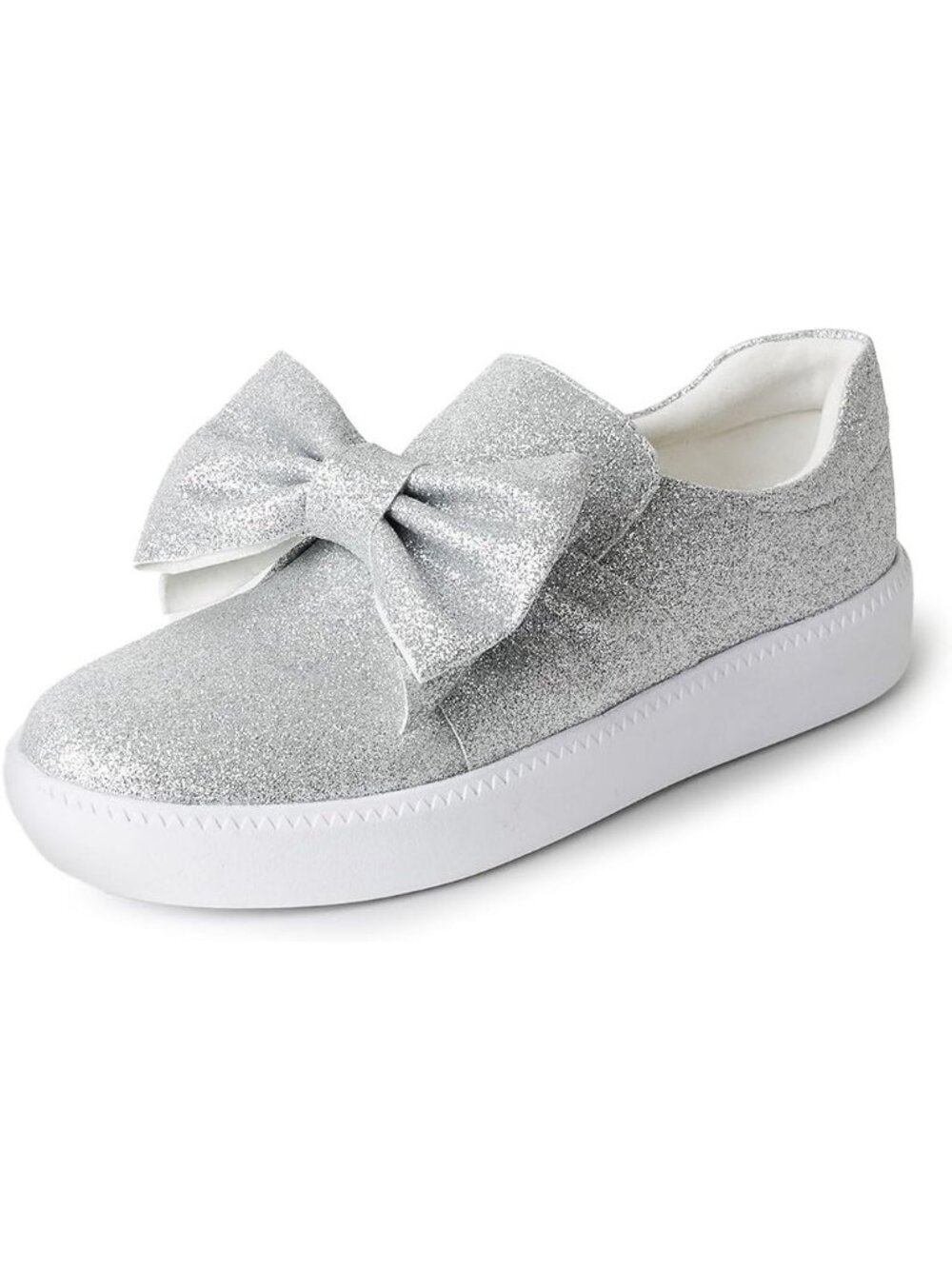 J Adams Women's Silver Glitter Slip On Bow Casual Comfort Platform Sneaker Shoes